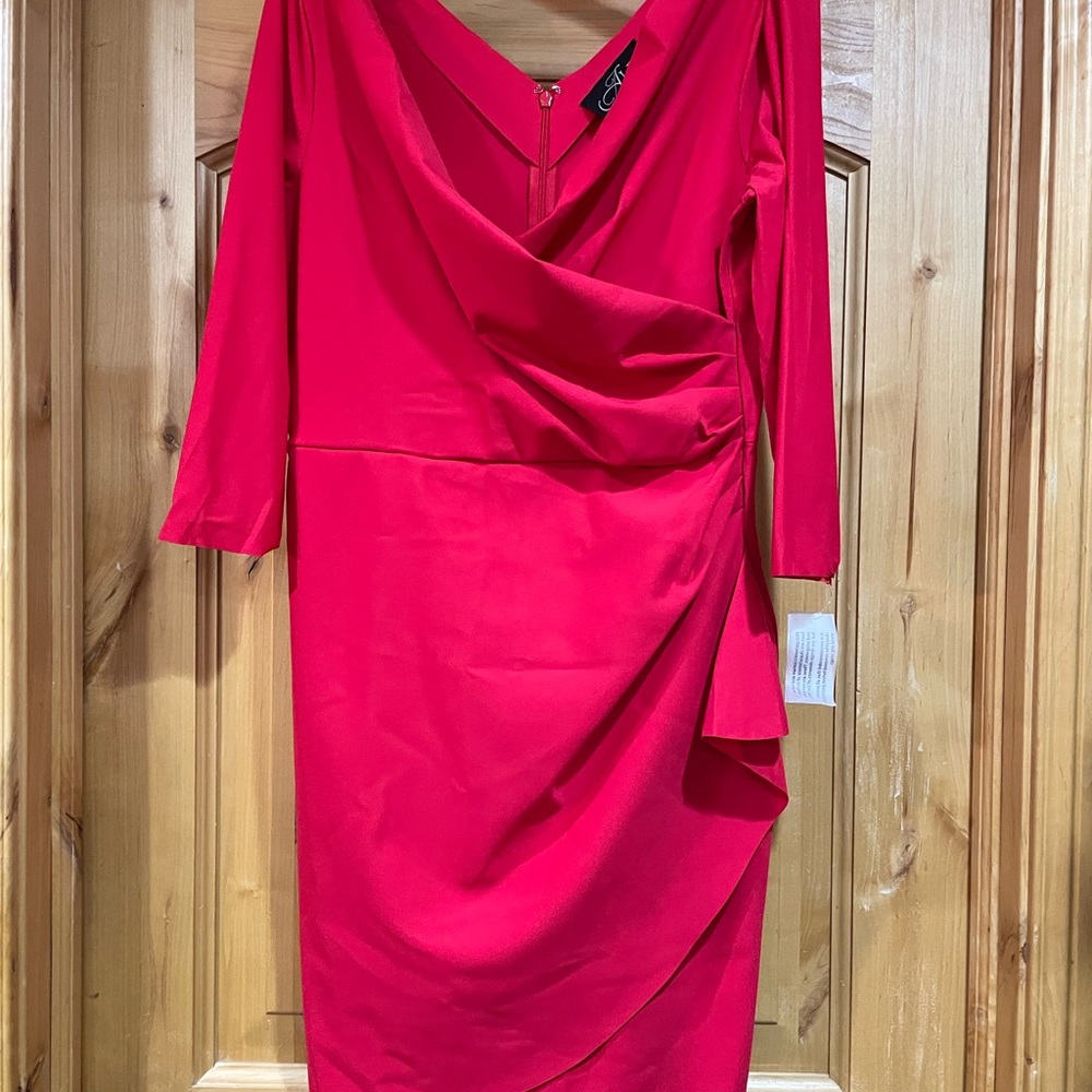 Alex Evenings Ruched Red Sheath Cocktail Dress, Sz 14, NWT